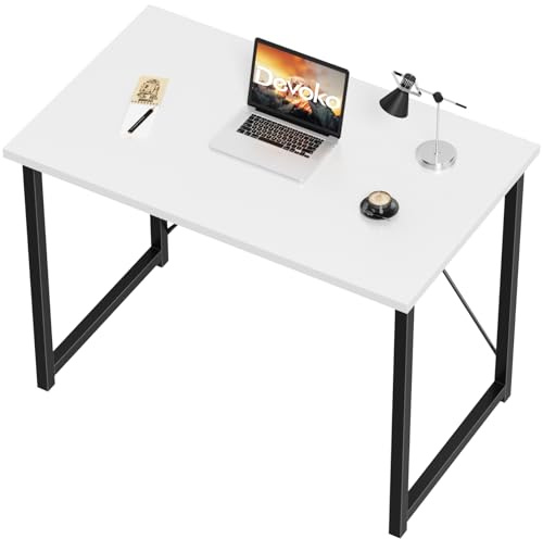 Devoko Computer Desk 80 x 50 x 75 cm, Home Office desk, Study Writing Small Desks, Laptop Table for Home Workstations, Industrial Design Black Desk Metal Frame, White