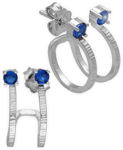 Doppel Huggie Ohrringe aus 925 Sterlingsilber mit Blauem Zirkonia - Nickelfrei & Hypoallergen - Handmade by Emmanuela