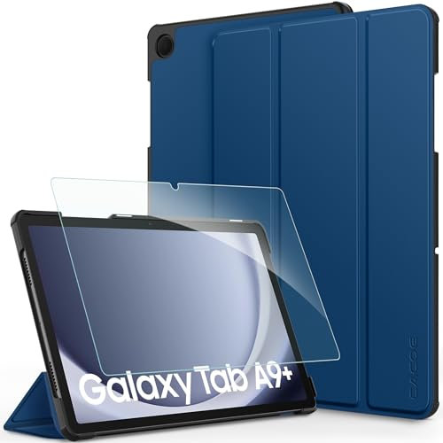 CACOE Custodia Cover Compatibile con Samsung Galaxy Tab A9+ / A9 Plus 2023 11, Ultra Sottile in Pelle con Vetro Temperato Ultra Sottile,Mare Blu