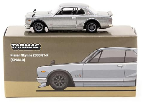 Tarmac Works Skyline 2000 GT-R (KPGC10) RHD (Rechtslenker) Silber Metallic Global64 Serie 1/64 Druckguss Modellauto T64G-043-SL