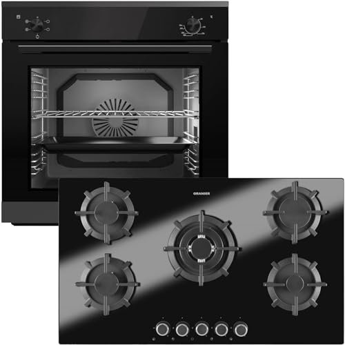 Oranier Einbau-Backofen Set EBS220 autark - 5 Funktionen inkl. 90 cm Gas-Glaskeramik-Kochfeld GKH890-5 Kochstellen mit Design Bedienknebel
