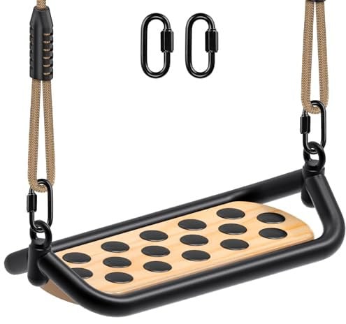 Dolibest Balancoire Extérieur, Siège Bois Balançoire Arbre Interieur avec Cadre Tubes d'acier, Corde réglable de 1,5-2m Mousqueton Verrouillage pour Les Enfants, Jeunes et Adolescents, Jusqu'à 226kg