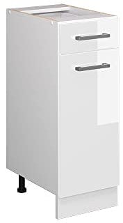 Vicco Unterschrank R-Line, Weiß Hochglanz/Weiß, 30 cm mit Schublade, ohne Arbeitsplatte