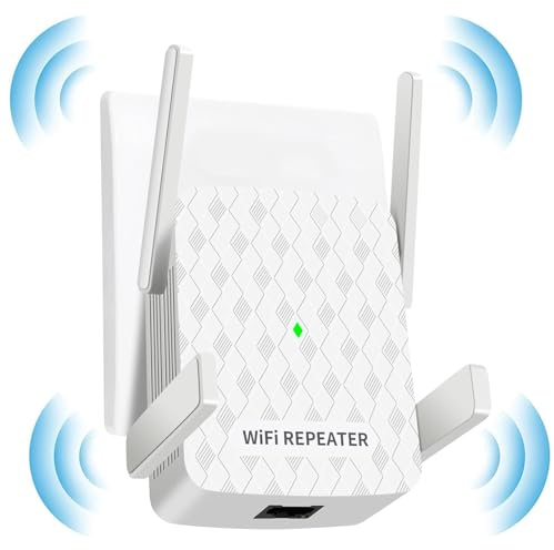 murnowy Internet Booster, WiFi Extender with Ethernet Port, 300Mbps 2.4G Long Range Signal for Home by 4 Super Antennas, Easy setup, UK Plug