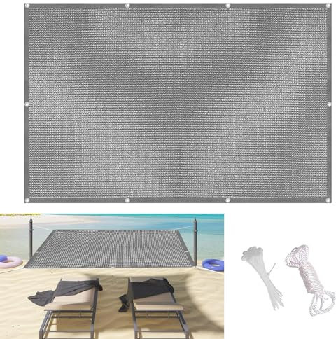 Sonnensegel inkl Befestigungsseile 7 x 8 m Rechteckig Sonnenschirm Segel mit Ösen Ohne Bohren HDPE Wetterbeständig Atmungsaktiv Segeltuch für Terrasse Garten, Grau