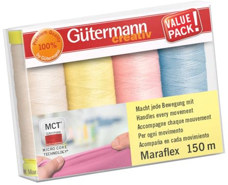 Gütermann - Gütermann Creativ Polyester (4x150m) Maraflex Elastik-Nähgarn-Satz, Farbvariation 3 - 1 Satz