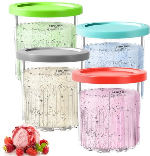 BYKITCHEN Creami Deluxe Behälter für Ninja NC501EU, 4 Stück Creami Deluxe Zubehör/Creami Deluxe Becher/Behälter NC501EU, Kompatibel mit Ninja Creami Eis NC501EU NC500EU Serie Eismaschinen