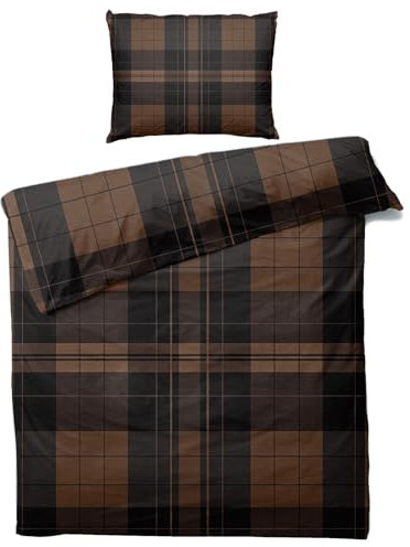 Générique Housse de Couette À Carreaux 240x260 avec 2 Taies d'oreiller 65x65 cm - Parure de Lit Plaid Marron en Microfibre Douce - Linge de Lit 2 Personnes Adulte avec Fermeture éclair H&216