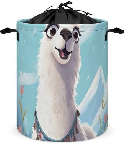 Wäschekorb, Lama-Druck, faltbar, tragbar, mit Kordelzug, ideal für Camping und Organisation zu Hause