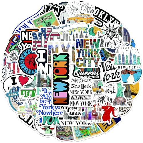 50 Stück New York City Aufkleber für Tagebuch, Notizbuch, Kalender, Laptop, Gitarre, Karte, Reiseliebhaber, DIY Aufkleber