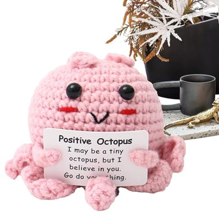 Positive Octopus, gestrickte positive Oktopus-Puppe mit Ermutigungskarte – Emotionale Unterstützung, Häkelpuppe für Freunde, Schreibtischdekoration