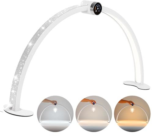 Saviland Half Moon Light: 8 Languages Lamp With Phone Holder, 3000-6000K Customizable CCT, 3 Light Modes for Nail Tech and Beauty Tasks (White)