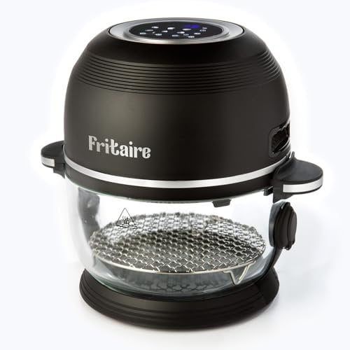 Fritaire 4.7L Glass Bowl Air Fryer with Rotisserie and French Tumbler, Self Cleaning Black