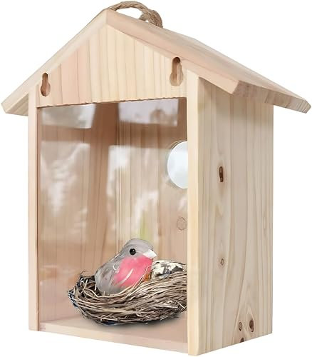 Casa transparente para pájaros para ver en el interior, casa de pájaros con ventana de madera con ventosas fuertes, casas de pájaros transparentes para exteriores