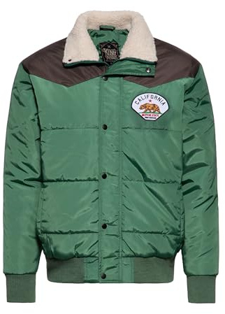 King Kerosin Herren Jacke Winterjacke Ski Jacke Retro 1970 70S Sherpa Teddy Patch California Steppjacke California