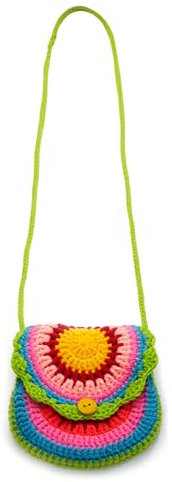 By Bers Häkel Tasche Umhängetasche Kindergartentasche gehäkelt für Kinder Mädchen und Jungen hochwertige Handarbeit (Häkeltasche_bunt_grün)