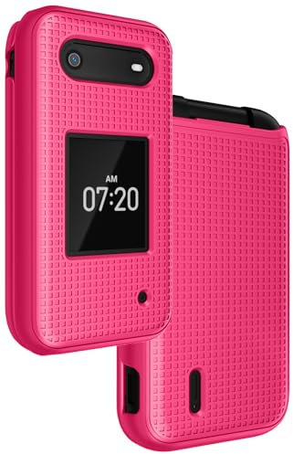 Nakedcellphone Case for Nokia 2760 2780 Flip Phone, Slim Hard Shell Protector Cover with Grid Texture for Tracfone N139DL, TA-1398, TA-1451, TA-1420 - Bright Hot Pink