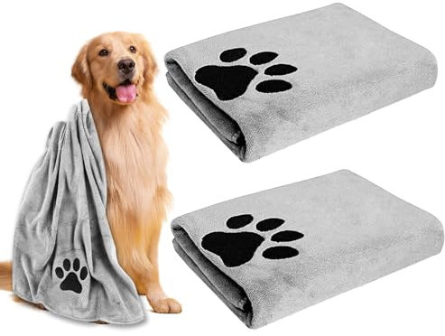 Thoquene 2 Stück Hundehandtuch, 75 x 35 cm Hunde Zubehör, Extra Saugfähig Handtuch Hund