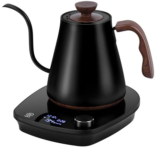 YDDZZM Gooseneck Electric Kettle, Intelligent Temperature Control, Stainless Steel Inner, Quick Heating, for Pour Over Coffee, Brew Tea, Boil Hot Water, 1000W 1L Black