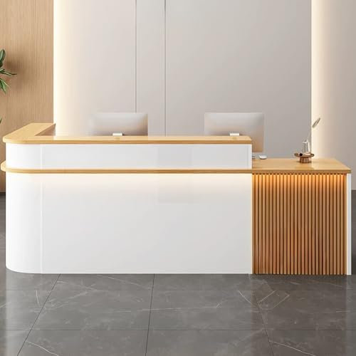 GUAWJRZDP Empfangstheke, Fronttresen, Empfangstresen, L-förmiger Messetheke, Rezeptionstisch Mit Abschließbaren Schubladen, Für Salon-Empfangsraum-Kassenbüro(White+Natural,120cm/47.2in)