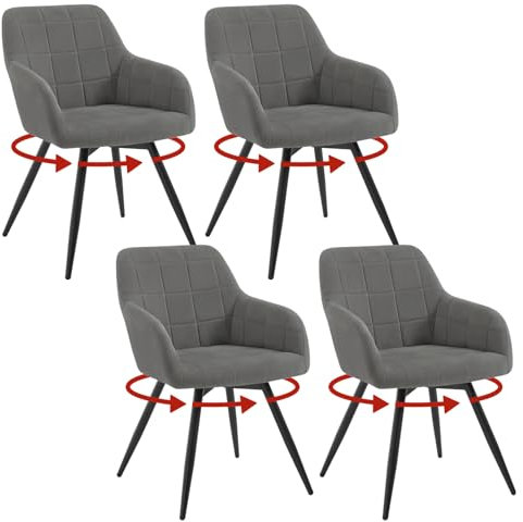 WOLTU 4er Set drehbare Esszimmerstühle, Samt gepolsterte ergonomische Esszimmertühle mit Metallbeinen,Esszimmertühle mit Rücken- und Armlehnen, für Küche, Wohnzimmer, Balkon, Dunkelgrau, EZS85dgr-4