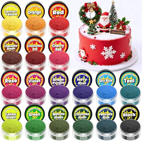 Food Colouring Powder Set - 18 Vibrant Colours Food Dye, Upgrade High Concentration Edible Paint Food Colouring Set for Macarons, Cake Decorating, Icing, Fondant, Icing - 2g each
