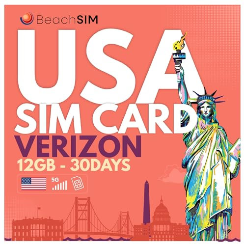 BeachSIM USA SIM-Karte 30 Tage. 12GB Daten mit 4G/5G Geschwindigkeit. Prepaid SIM-Karte nur für Daten. Schnelle Aktivierung. Einfaches Aufladen. Funktioniert auf iOS- und Android-Geräten.