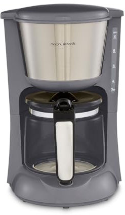 Morphy Richards Equip Filter Coffee Machine, Pour Over Technology,10 Cup Capacity, Fast Brew, Anti Drip, Easy Clean Reusable Filter, Keep Warm, Aroma Blender, Grey and Stainless Steel,162505