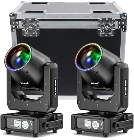 ZonQoonz 2PCS 7R 230W Mini Moving Head LED mit Flightcase Beam Scheinwerfer 14 Gobos 13 Farben Dosco Licht Bühnenlicht für Bar Hochzeit Party Bühnenbeleuchtung Bühnentechnik
