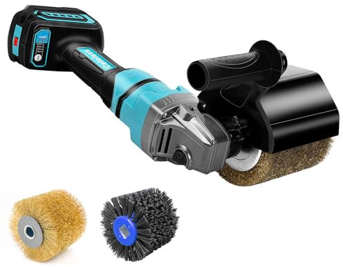 Catolsss Akku-Bürstenschleifer 800W Kompatibel mit Makita 18V, Bürstenlos, 8000RPM Satiniermaschine für Außenrenovierungen,2 Fächerbürsten und Zubehör(Ohne Akku)