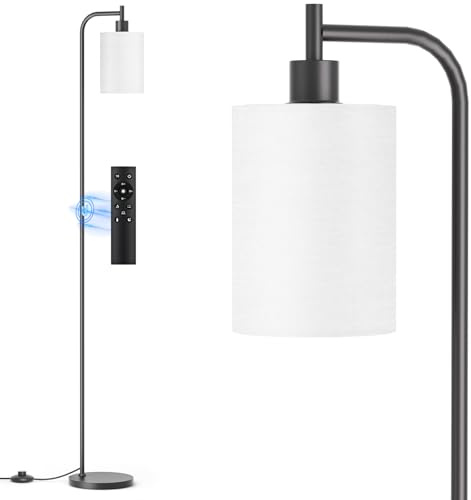 SIBRILLE Floor Lamp with Linen Shade, Dimmable Tall Standing Lamp with Remote Control & 3 Color Temperatures, Modern Floor Lamps for Living Room Bedroom Office Corner, 9W LED Bulb Included