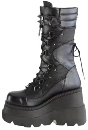 Stivali gotici, da donna, con zeppa e zeppa, stile punk, Halloween, strega, cosplay, saldi autunno-inverno, Nero , 35 EU