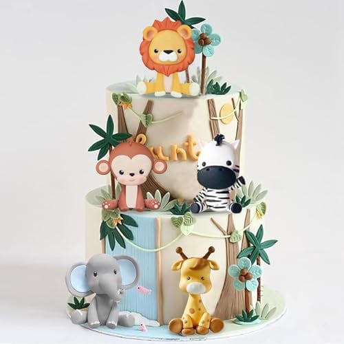 JOYOLA 5 Pcs Cake Topper Zoo Cake Decoration, Safari Animals Cake Decoration