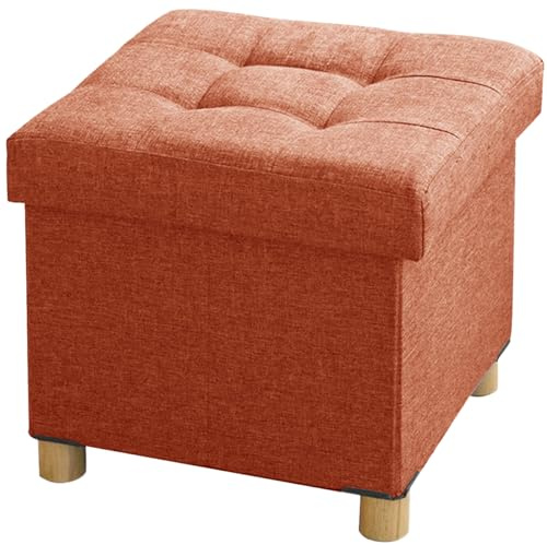 BRIAN & DANY Sitzhocker mit Stauraum, Faltbare hocker sitzbank mit stauraum, sitzwürfel mit Deckel für Wohnzimmer, Schlafzimmer, Schlafsaal, Orange, 38 x 38 x 38 cm