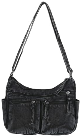 Ausing Crossbody Bag Damen Groß Canvas Tasche Damen Jeanstasche Damen | Denim-Stoff, Großes Fassungsvermögen, Vintage-Stil, für Reise Alltag