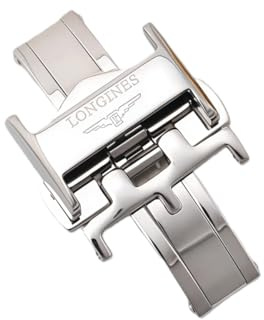 ROUREOX Chiusura Farfalla Acciaio Fibbia Orologio Lucida, Gancio Deployante Doppio Pulsante - Accessori Cinturino Pelle per Longines-Argenteo 18mm