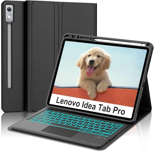 Keyboard Case for Lenovo Idea Tab Pro 12.7 inch 2025 | Wireless Bluetooth Keyboard for Lenovo Idea Pro 12.7 (TB373FU/ TB375FC) with Touchpad 7 Colors Backlit, Pen Holder, Black
