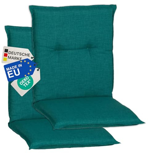 NYVI Gartenstuhl Auflagen Niedriglehner 2er Set Barcelona - UV-Beständig, Atmungsaktiv, Strapazierfähig - Niedriglehnerauflagen Sitzkissen Outdoor - Sitzauflagen für Gartenstühle 100x50cm Türkis