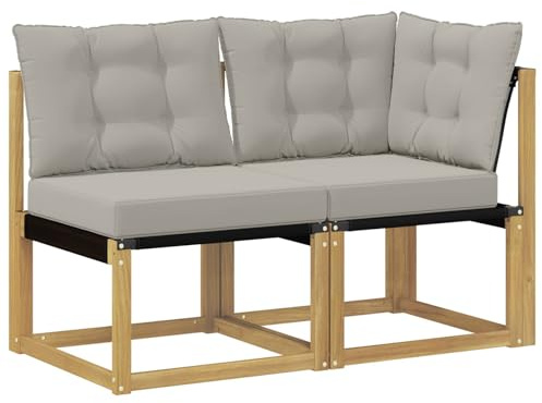 vidaXL Outdoor Mittel- und Ecksofa mit Kissen 2 Stück Weiß, Akazienholz Balkonmöbel, modernes, Robustes Lounge-Set für vielseitige Garten-Nutzung, wetterfest und schick