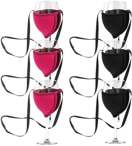Eniyou Weinglashalter Zum Umhängen 6 Stück,Becherhalter Festival,Weinhalter Zum Umhängen,Geeignet für Weihnachten, Weinfeste, Picknicks, Partys und Hochzeiten (Schwarz + Fuchsia)