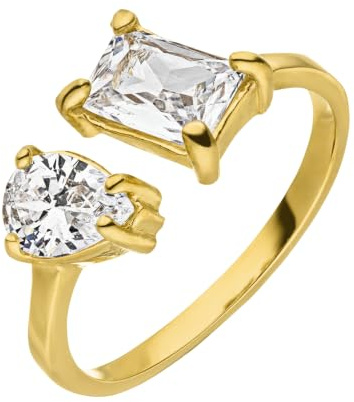 Ring Damen Gold - verstellbar, Zirkonia, 18K vergoldet, wasserfest | Langlebiges Marerial, Verstellbare Größe, Nickelfrei, Damenschmuck, Royal Ring