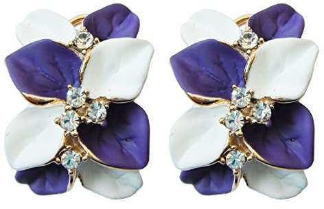 Navachi Pendientes chapados en oro de 18 quilates con cristal morado y esmalte blanco con diseño de hojas Az2350e Omega, esmaltado, Crystal