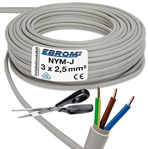 EBROM NYM-J 3x2,5 mm² - Mantelleitung - Installationskabel - Feuchtraumkabel - grau - Auswahl in 1 Meter Schritten - Meterware auf den Meter genau - Ihre Auswahl: NYM-J 3x2,5 mm2, Länge: 12 Meter