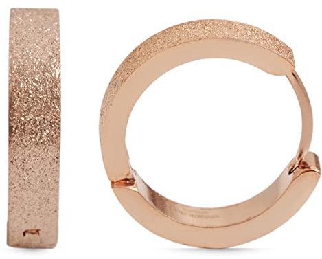 Akzent Damen Creolen Ohrringe Edelstahl 14mm Sandgestrahlt roségoldfarbig Klapp-Creolen Ohrschmuck Frauen Geschenkidee
