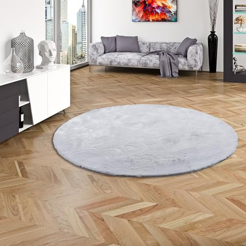 Pergamon Luxus Super Soft Fellteppich Plush Hellgrau Rund in 3 Größen
