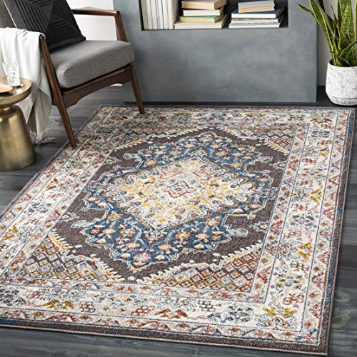 Livabliss Jade Casablanca Vintage Rug – 200x275 cm, Brown, Blue & Mustard