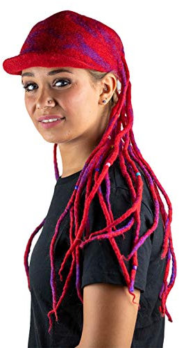 Kunst und Magie Bunter Dreadlock Hut aus Filz Hippie Goa Filzhut, Farbe:Rot