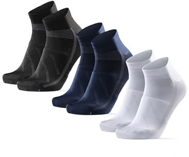 DANISH ENDURANCE Kurze Fahrrad Socken, Sommer Rennrad Socken, Gepolstert, Unisex, für Herren & Damen, 3 Paar, Mehrfarbig (1x Weiß, 1x Schwarz, 1x Dunkelblau), 39-42