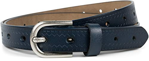 styleBREAKER Damen Leder Gürtel Unifarben mit Azteken Zacken Prägung und geprägtem Dorn, kürzbar 03010110, Größe:100cm, Farbe:Dunkelblau
