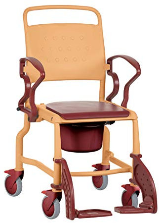 FabaCare Toilettenrollstuhl Bonn, made in Germany, Premium Toilettenstuhl, WC Rollstuhl, fahrbar, mit Eimer, bis 130 kg, Terracotta-Rubinrot